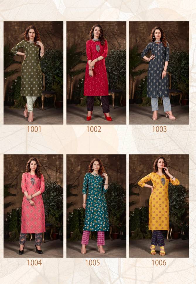 Banwery Bell Bottom Ethnic Wear Heavy Magic Slub with Guaranteed Foil Print in front and back Kurti With Bottom Collection